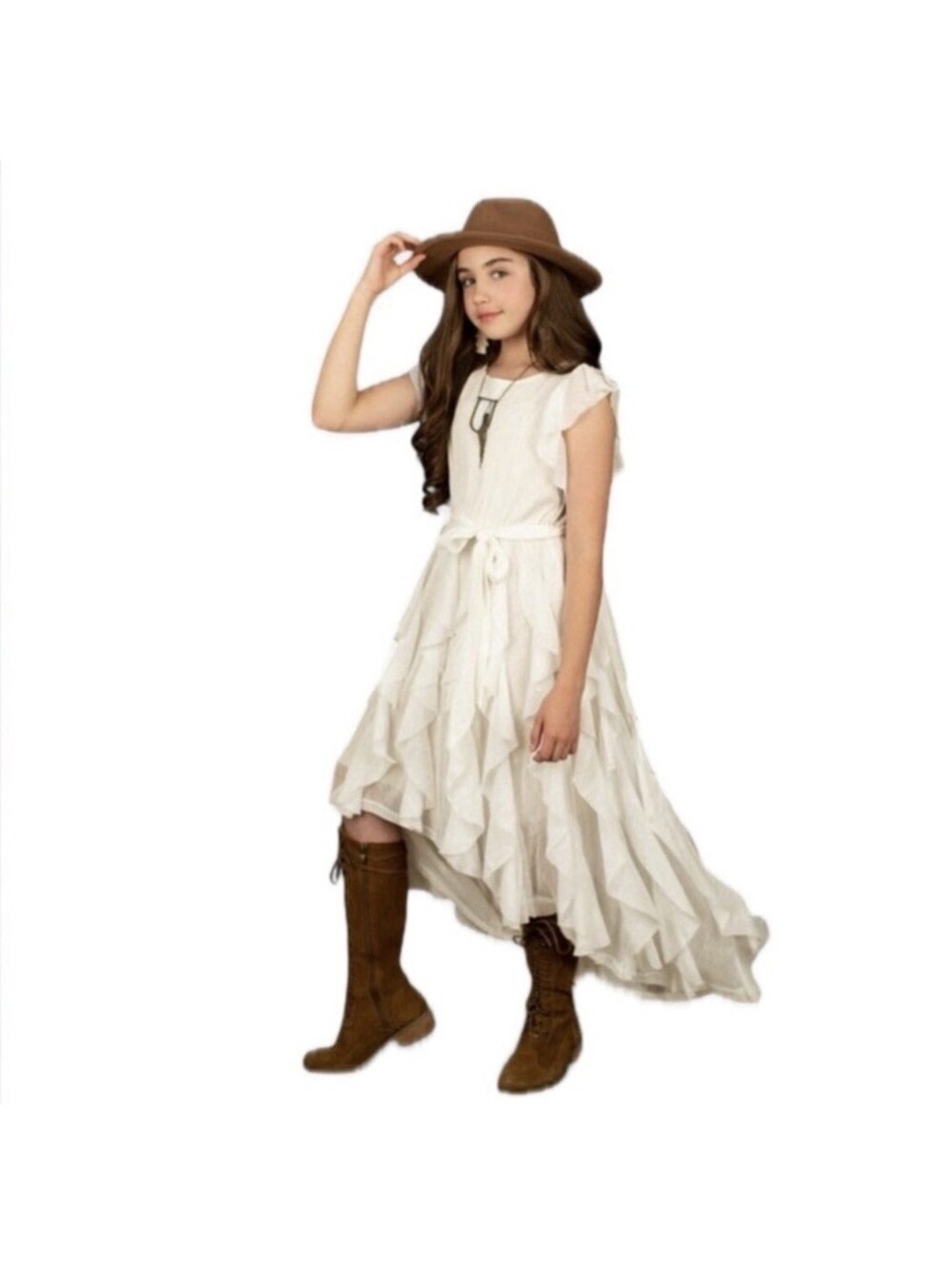 Joyfolie Mia Joy Roza Dress in Ecru Girls Size 5 NWT Tulle Ruffle Flutter Sleeve